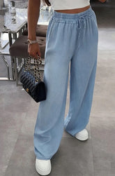 Wide Leg Soft Trousers Light Denim