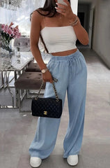 Wide Leg Soft Trousers Light Denim