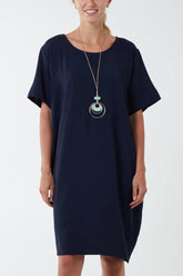 Relaxed Fit Pocket Dress in Navy