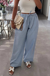 Wide Leg Stripe Denim Soft Trousers