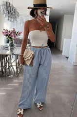 Wide Leg Stripe Denim Soft Trousers