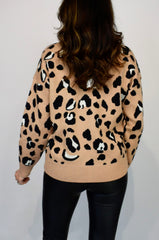 V-Neck Animal Print Jumper In Camel.