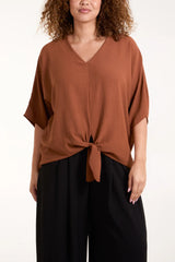 V-Neck Tie Front Blouse Half Sleeve