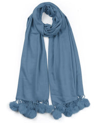 Cashmere Scarf with Pom Poms