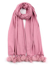 Cashmere Scarf with Pom Poms