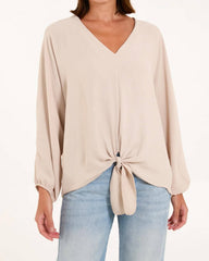 V-Neck Tie Front Blouse Long Sleeve