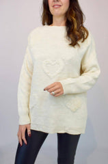 Knit Jumper with Embossed Hearts