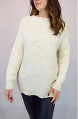 Knit Jumper with Embossed Hearts