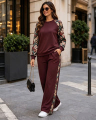 Floral Detail 2 Piece Tracksuit Wine