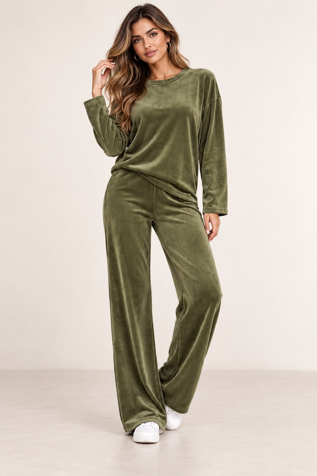 Velour 2 Piece Tracksuit Khaki