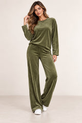 Velour 2 Piece Tracksuit Khaki