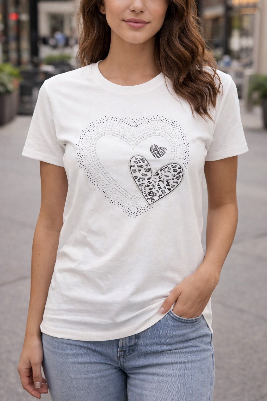 Diamanté Heart Tee White