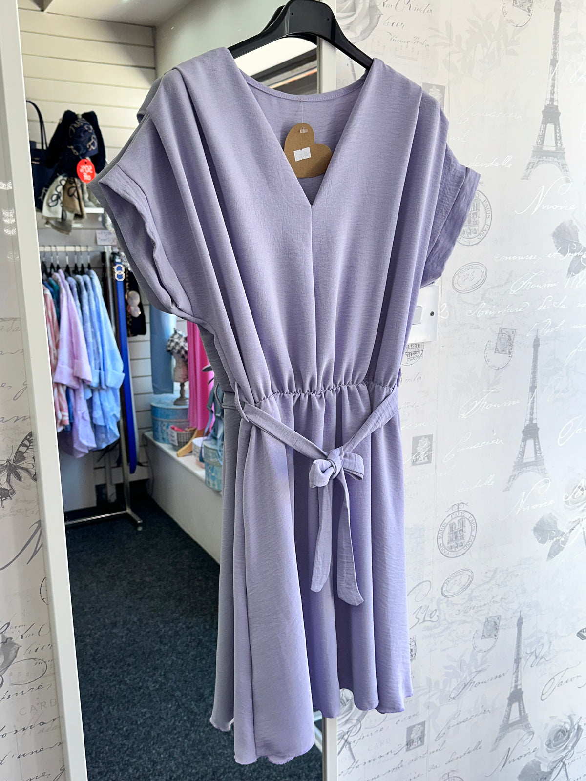 V-Neck Belted Dress Lilac