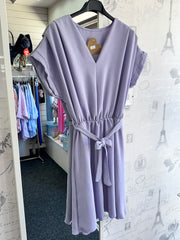 V-Neck Belted Dress Lilac