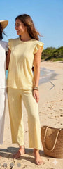 Frill Sleeve Crinkle Co-ord  Lemon