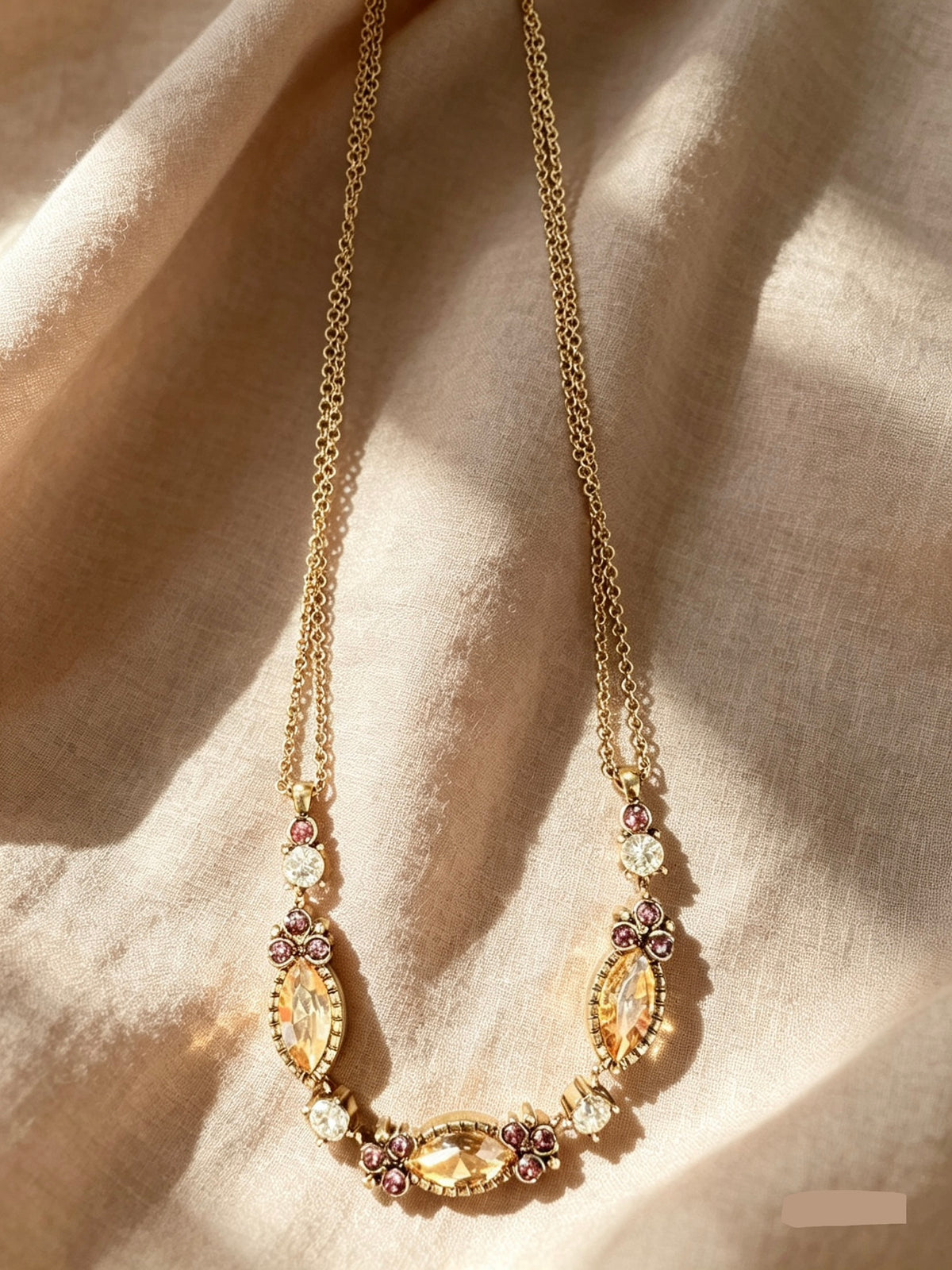 Vintage Style Diamanté Necklace Amber/Amethyst
