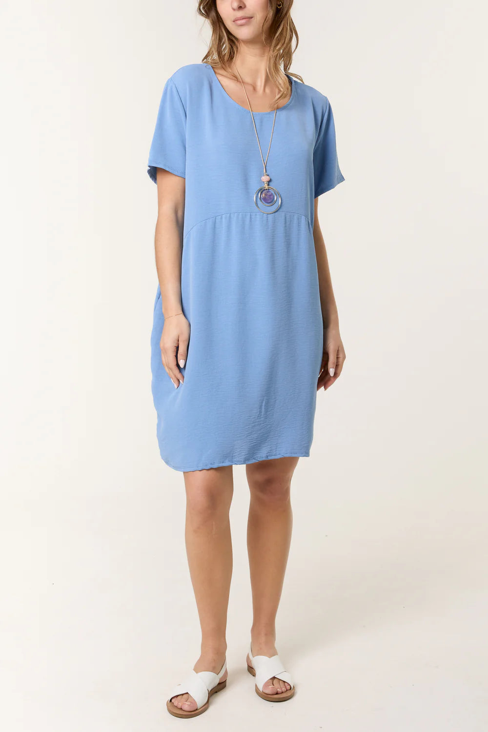 Relaxed Fit Pocket Dress in Pale Blue
