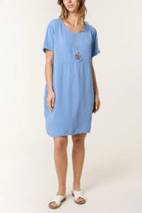Relaxed Fit Pocket Dress in Pale Blue