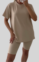 Oversized Ribbed T-Shirt and Cycling Shorts Co-Ord Set