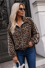 Leopard Twin Stripe Zip Front Jacket