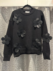 Embellished Flower Knit Black