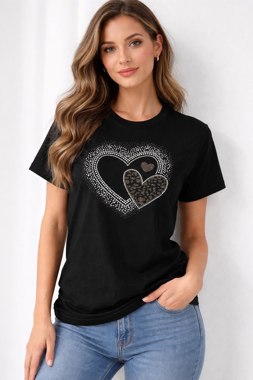 Diamanté Heart Tee Black