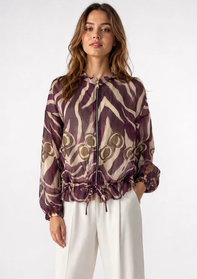 Abstract Print Zip-Front Jacket Berry