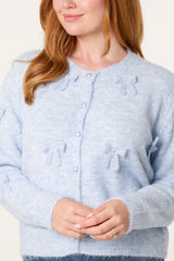Bow Pearl Button Through Knit Cardigan Blue