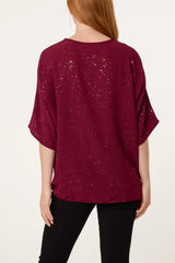 Glitter Front Knot Top Wine