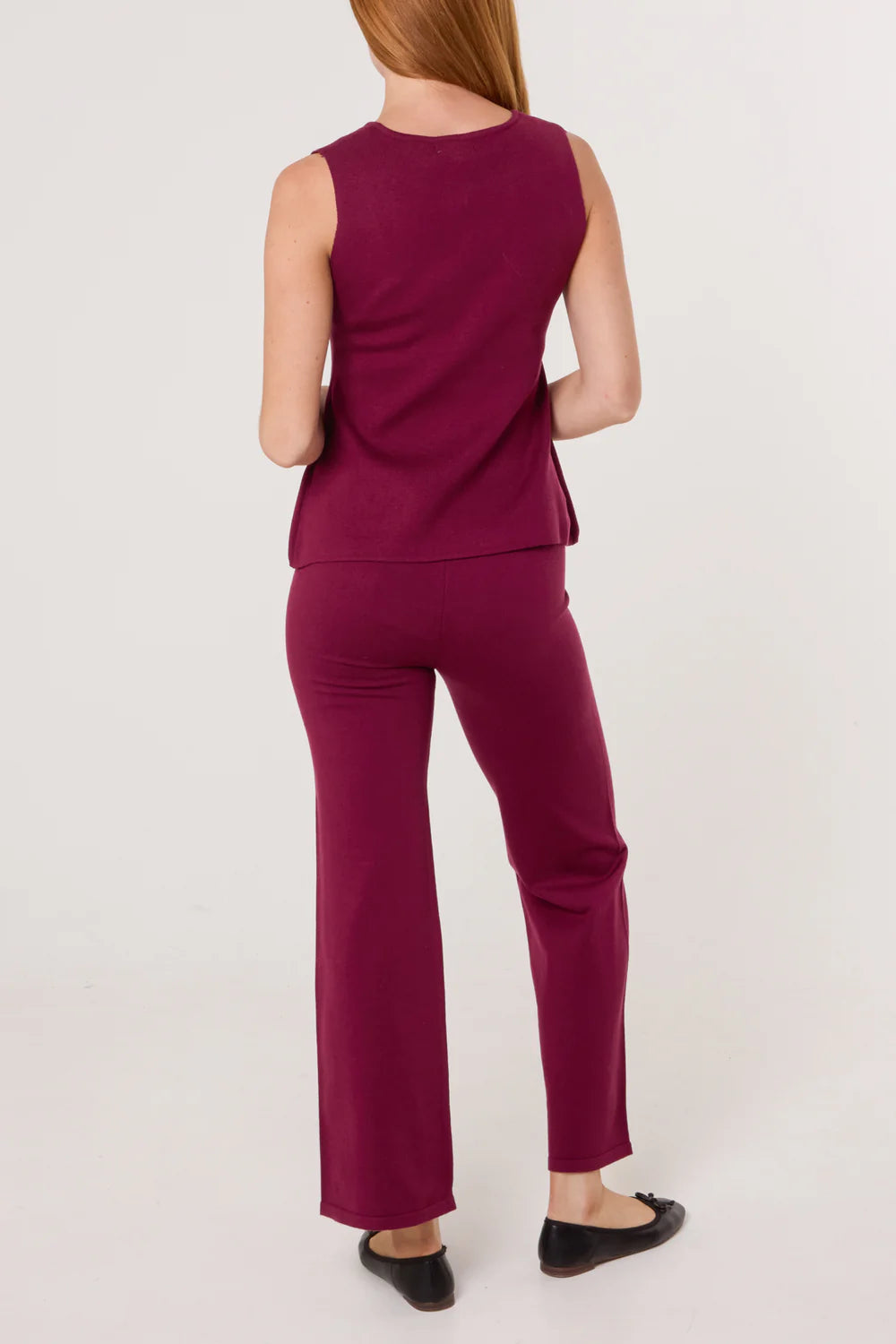 Gold Button Knitted Waistcoat & Trouser Set Berry