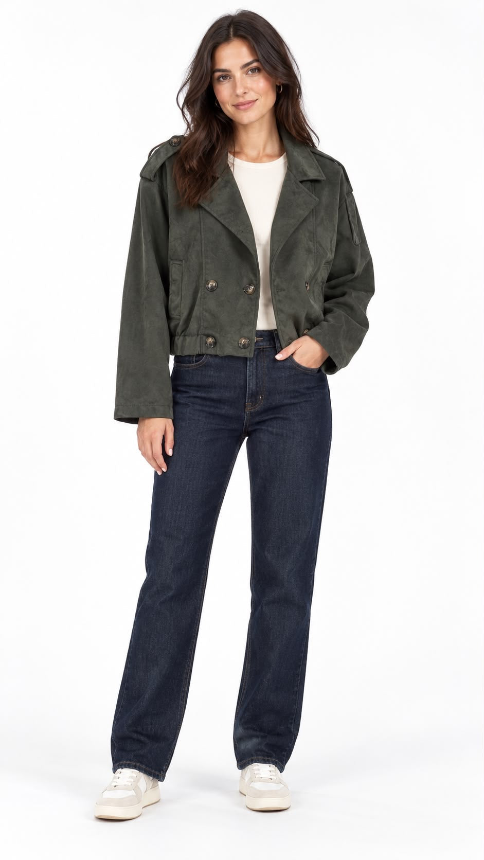 Double Breasted Suede Jacket Khaki
