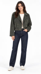 Double Breasted Suede Jacket Khaki