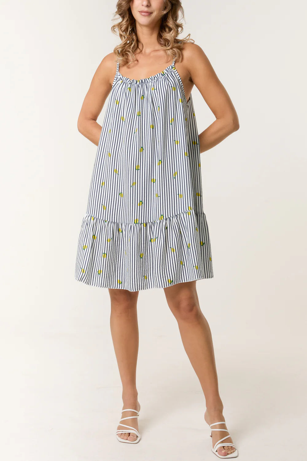 Lemons Striped Cami Dress Navy