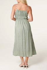 Pinstripe Double Tie Cami Dress Khaki