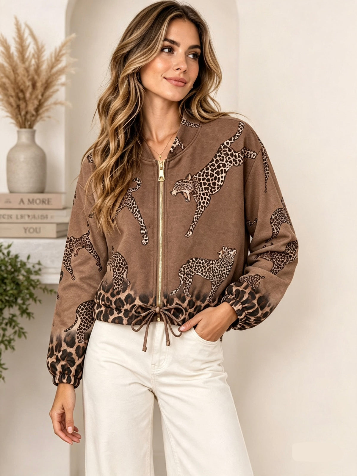 Cheetah Suede Jacket Brown