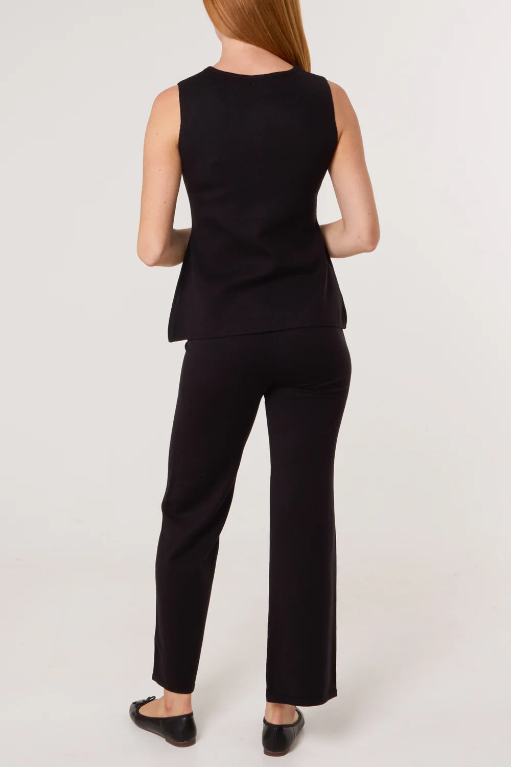 Gold Button Knitted Waistcoat & Trouser Set Black