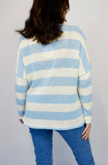 Cotton Blend Heart Stripe Knit Blue