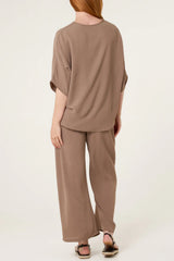 Front Tie Button Detail Co-ord Mocha