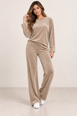 Velour 2 Piece Tracksuit Beige