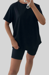 Oversized Ribbed T-Shirt and Cycling Shorts Co-Ord Set