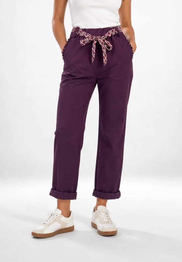 Paperbag Waist Trousers with Patterned Belt Grape