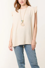 Frill Sleeve Necklace Top in Stone