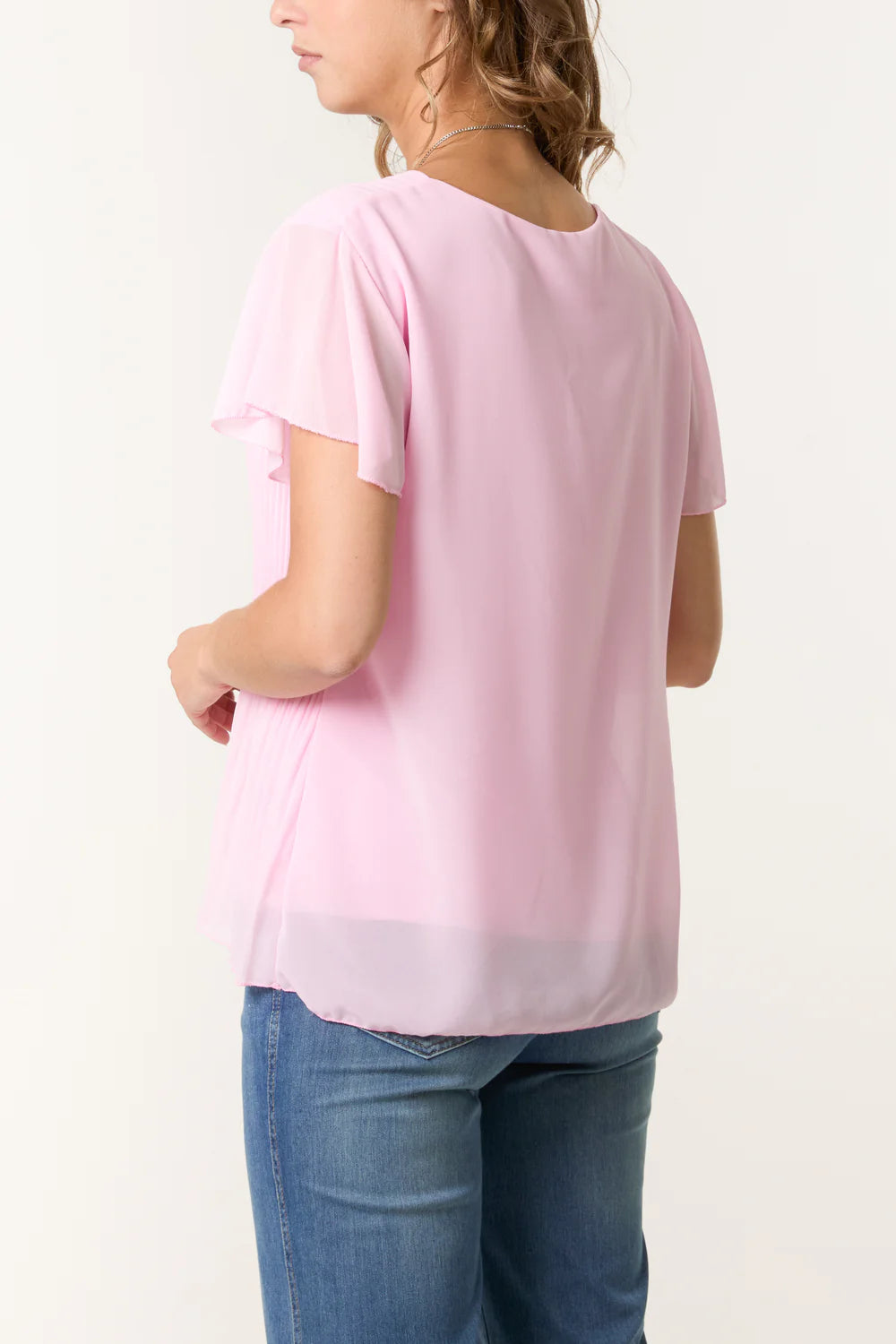 Short Sleeved Oversized Pleated Top in Pale Pink