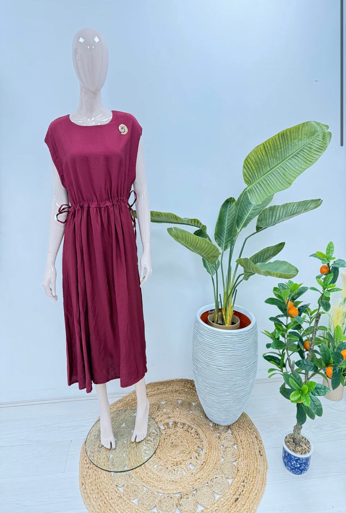 Gathered Waist Dress Berry