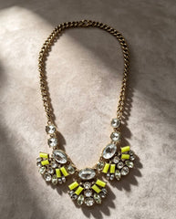Vintage Style Diamanté Necklace Yellow