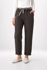 Paperbag Waist Trousers with Patterned Belt Chocolate