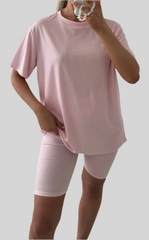 Oversized Ribbed T-Shirt and Cycling Shorts Co-Ord Set