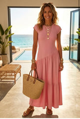 Drop Waist Ribbed Maxi Pink