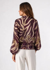 Abstract Print Zip-Front Jacket Berry