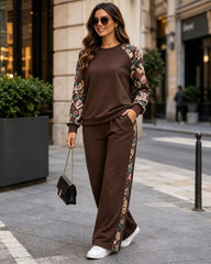 Floral Detail 2 Piece Tracksuit Chocolate